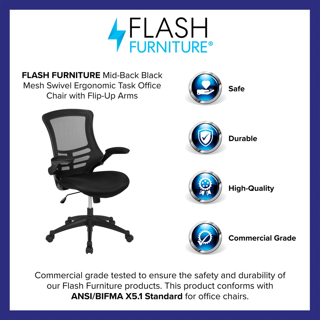 Black Mesh Swivel Ergonomic Task Office Chair with Flip-Up Arms B348