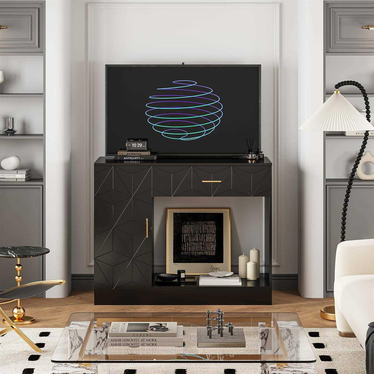 Black Aquarium Stand with Drawer and Cabinet Y2799