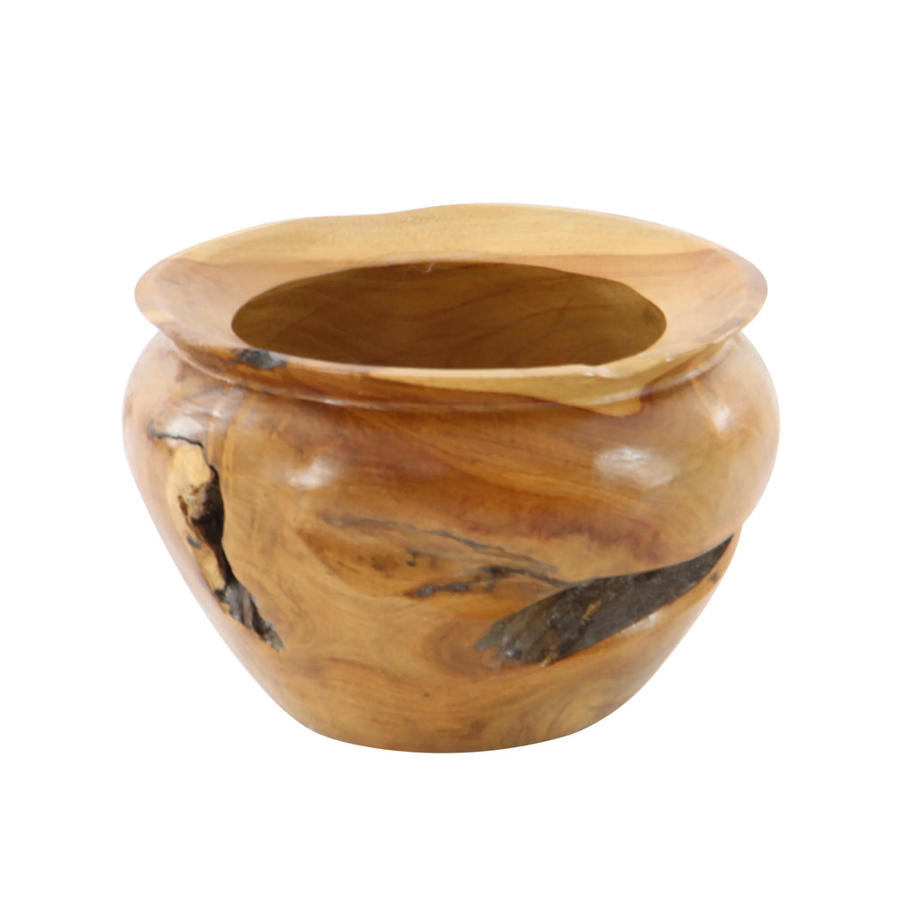 9" Handmade Round Brown Teak Wood Decorative Bowl G5104