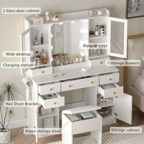 White Vanity Desk with Mirror and Lights J8928