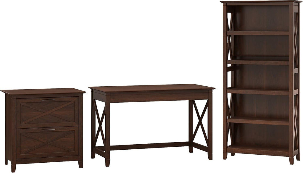 54W Computer Desk with Storage, 2 Drawer File Cabinet and 5 Shelf Bookcase H41009