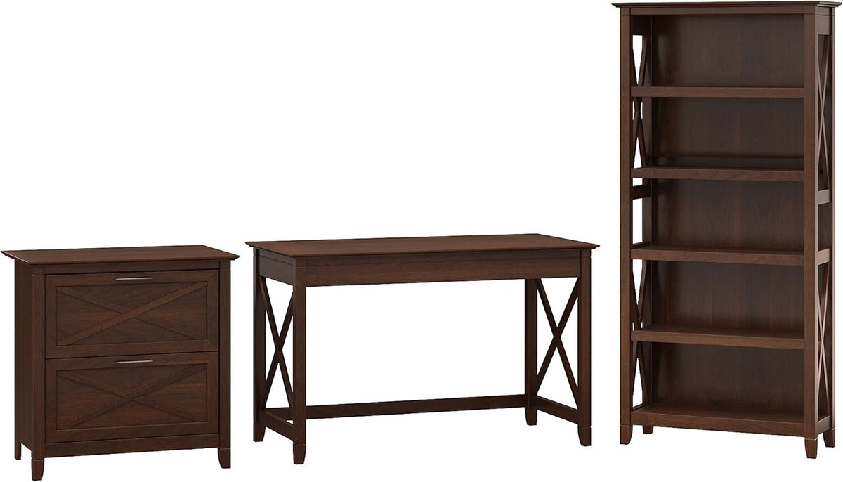 54W Computer Desk with Storage, 2 Drawer File Cabinet and 5 Shelf Bookcase H41009