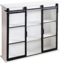 Rustic Brown Wooden Wall Cabinet with Two Sliding Glass Doors Q230