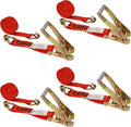 2 Inch x 27 Foot Red Ratchet Straps with Double J Hooks, 4 Pack X76651