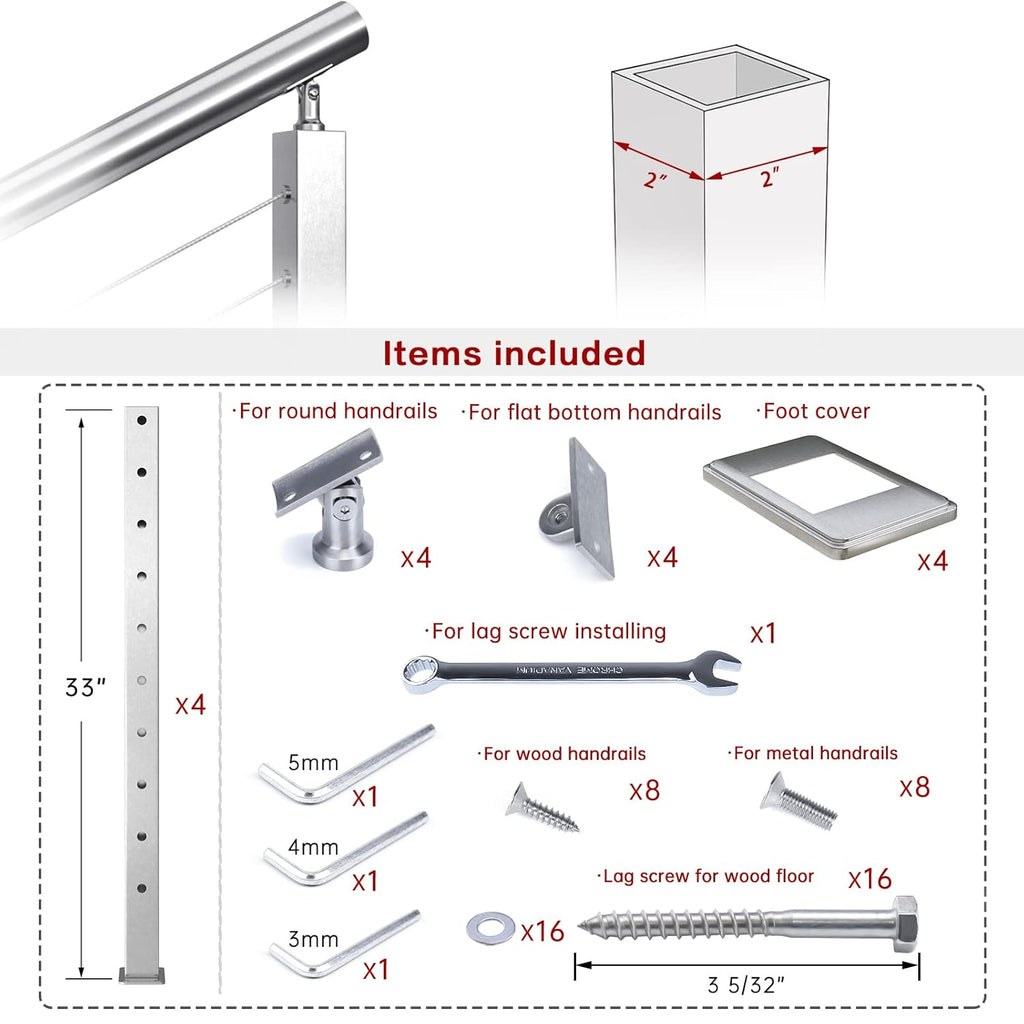 4 Pack Stainless Steel Cable Railing Post O875707