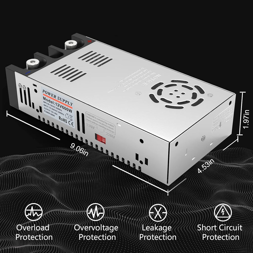 110V AC to 12V DC Converter Power Supply 600W 50A Pack of 2 V11442