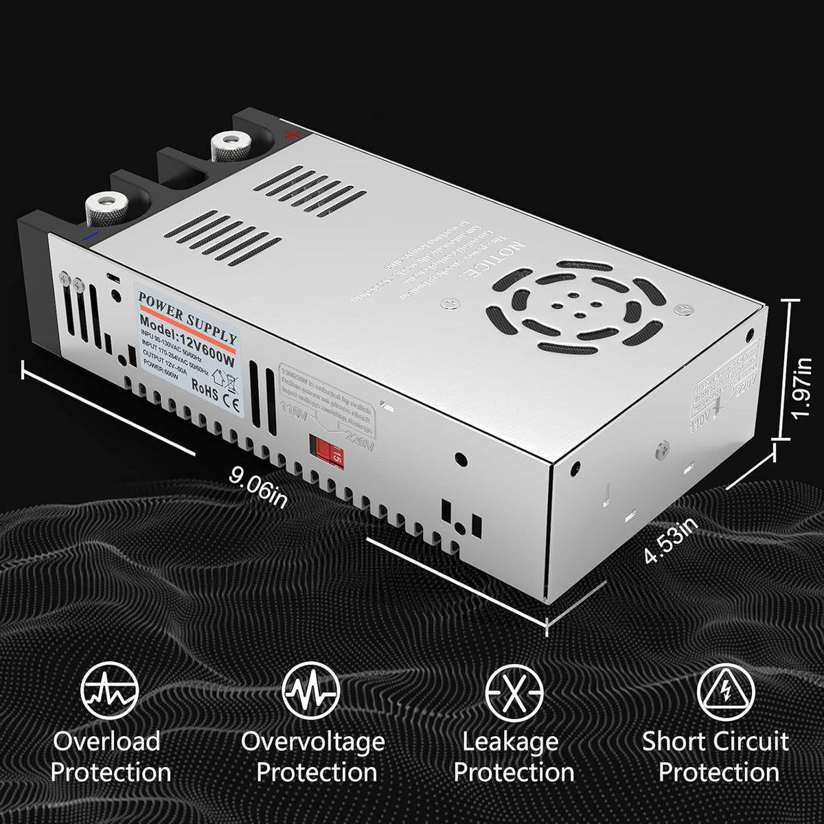 110V AC to 12V DC Converter Power Supply 600W 50A Pack of 2 V11442