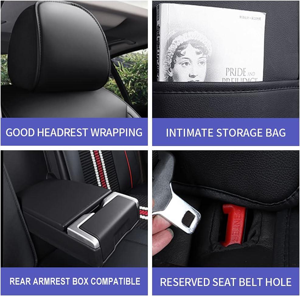 Custom Car Seat Covers Full Set 5 Seats Faux Leather Waterproof Black P263886