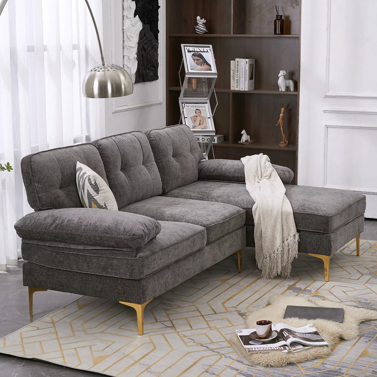 Dark Gray 83 inch L-Shape Sectional Sofa I631472