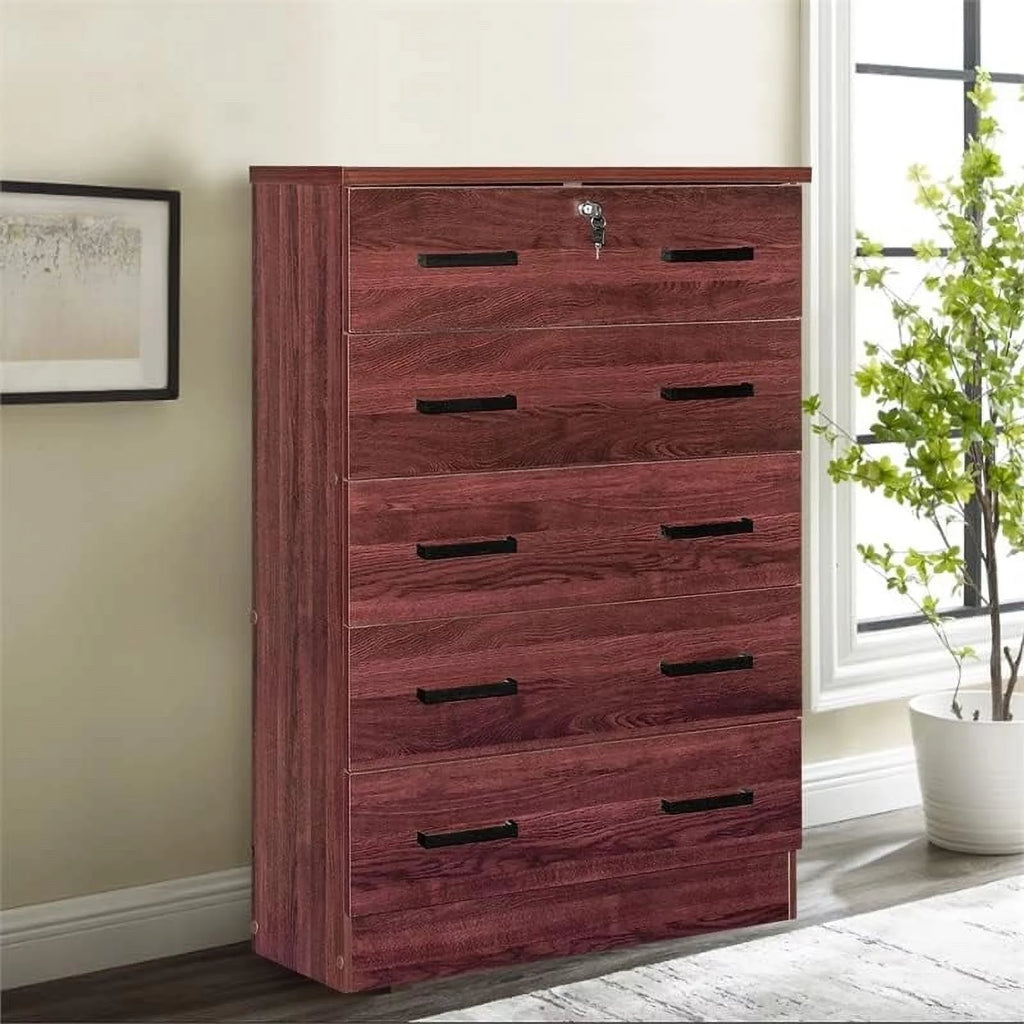 5 Drawer Wooden Dresser with Lock P822