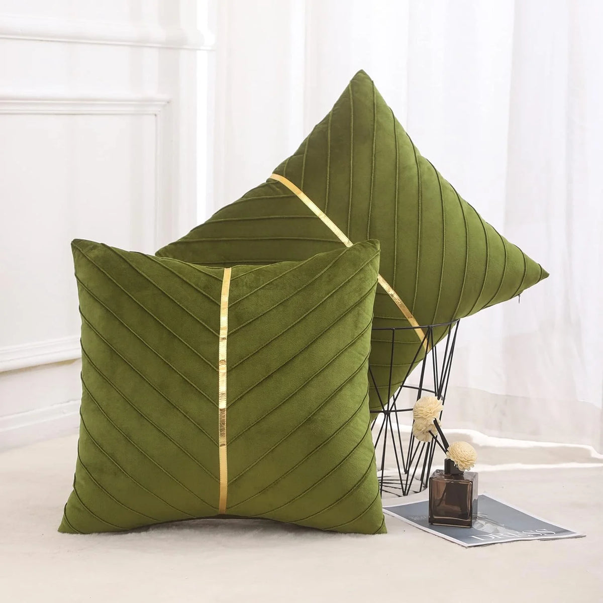 Green Velvet Throw Pillow Covers 22x22 Pack of 2 F3415