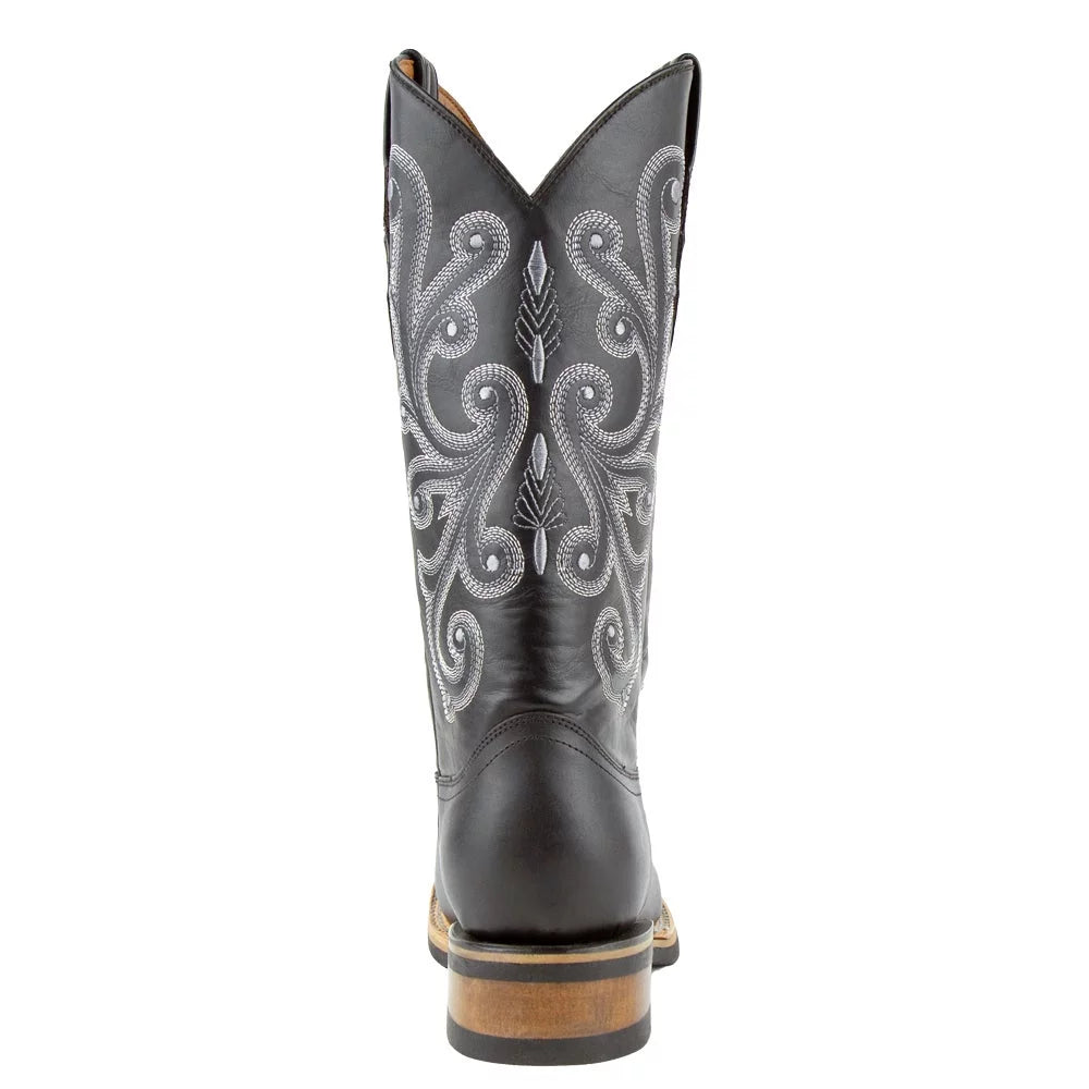 Mens French Embroidered Square Toe Mid Calf Boots N547