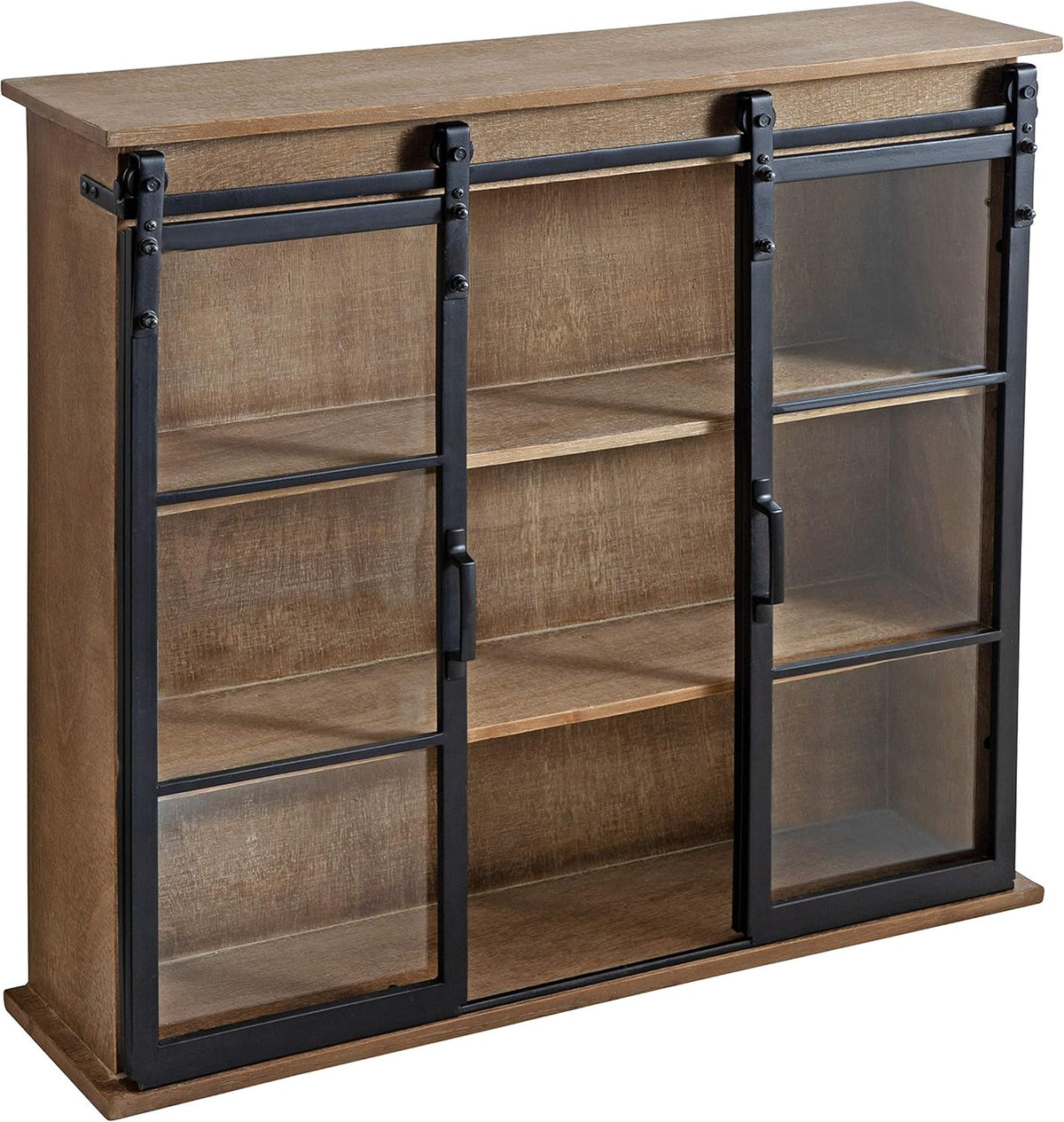 Rustic Brown Wooden Wall Cabinet with Two Sliding Glass Doors Q230