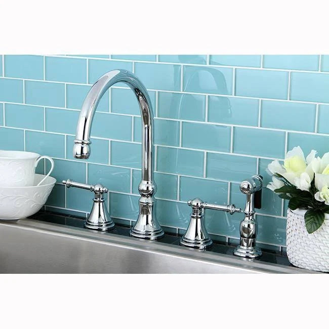 Satin Nickel Deck Mount Kitchen Faucet with Brass Sprayer G7926