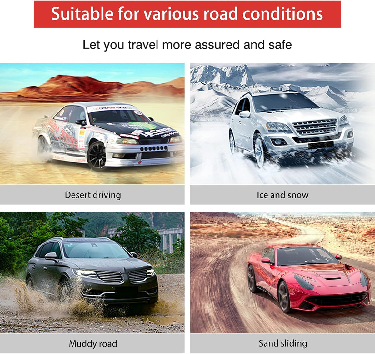 Adjustable Snow Chains for Cars SUV Pickup B37452