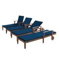 Acacia Wood Adjustable Chaise Lounge with Cushion, Set of 4 Y963935