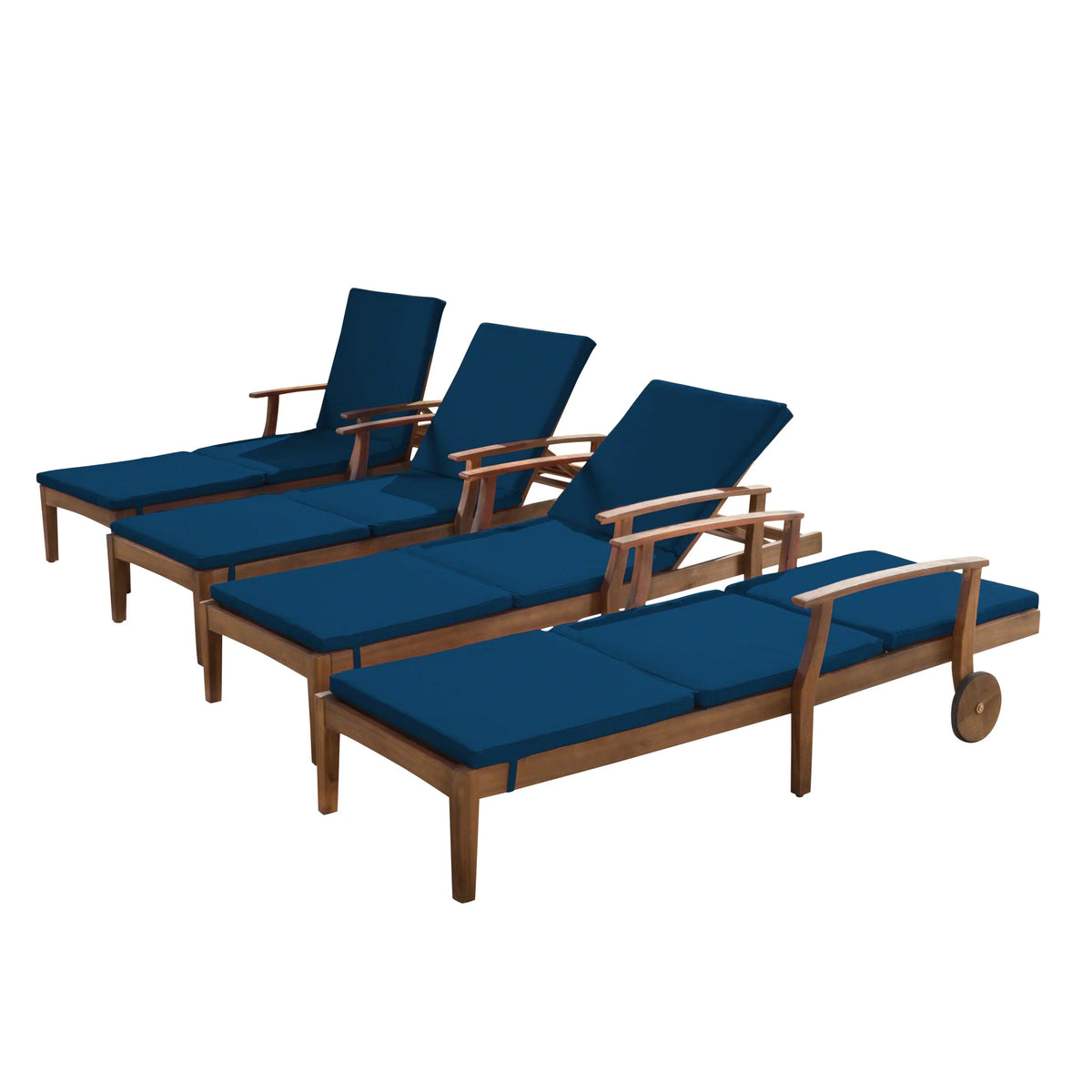 Acacia Wood Adjustable Chaise Lounge with Cushion, Set of 4 Y963935