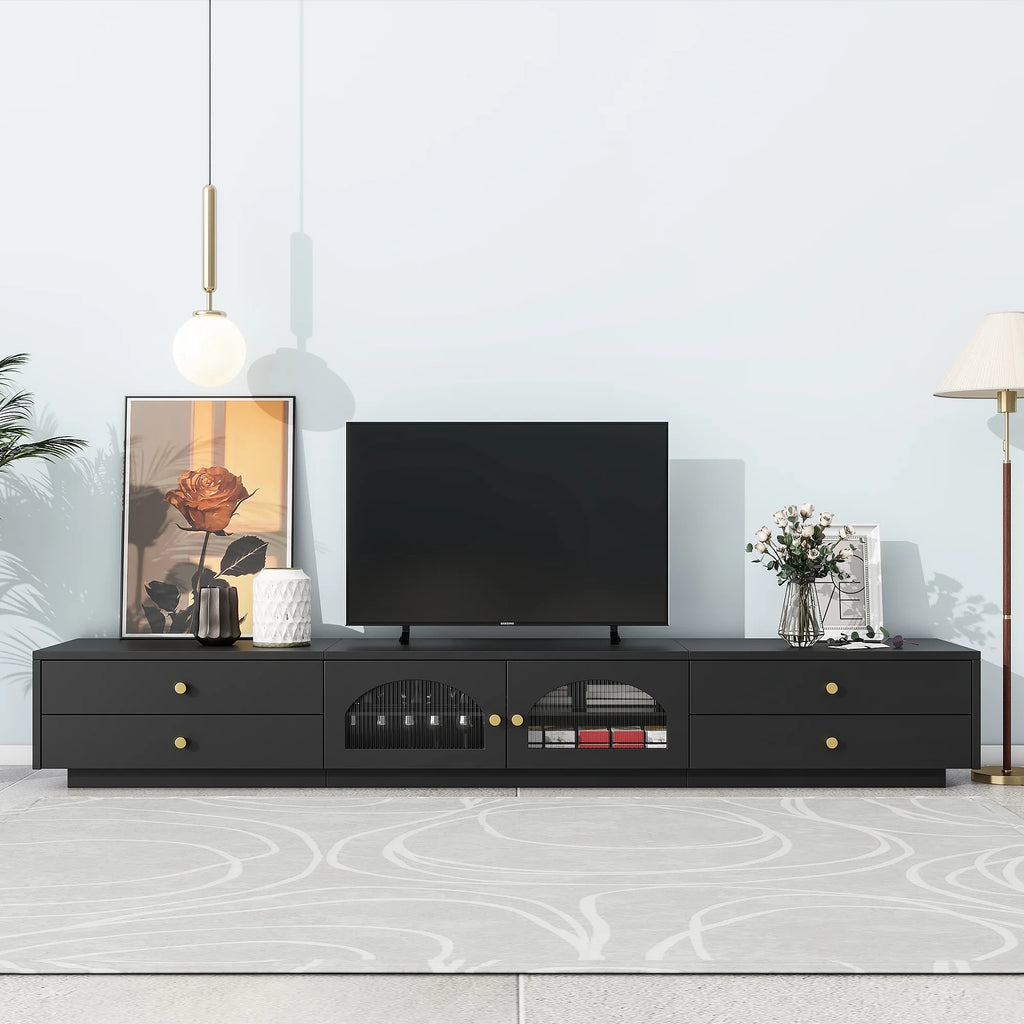 Black Wood TV Stand with Glass Doors C272701