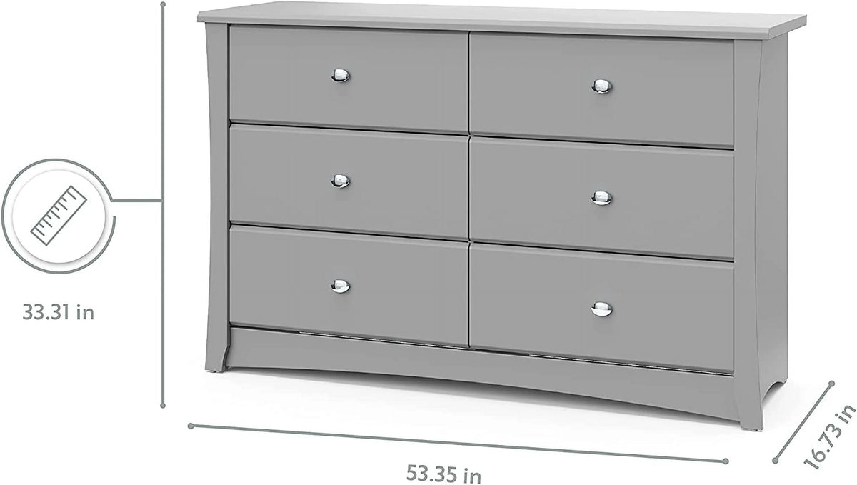 White 6 Drawer Double Dresser S809