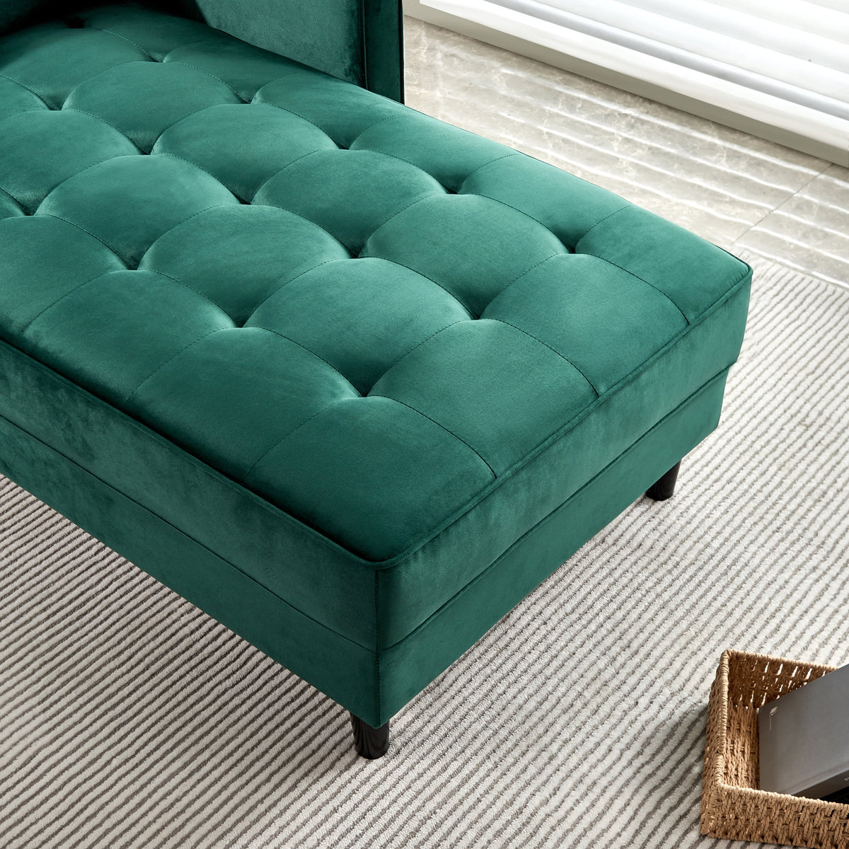 64" Green Velvet Chaise Q57607