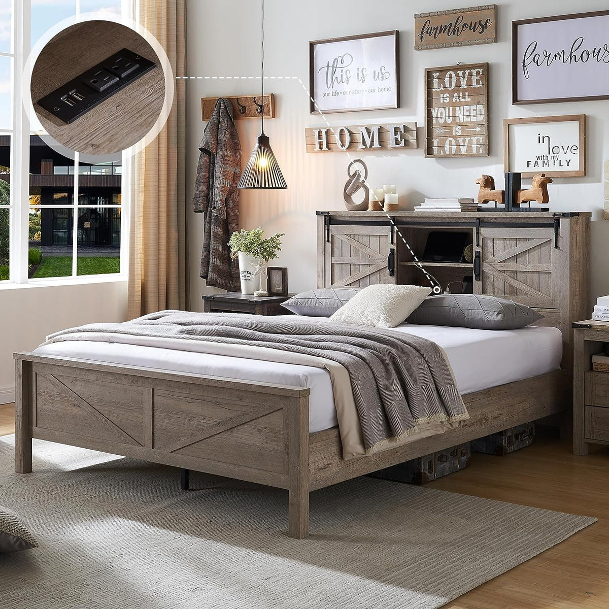Full Platform Bed with Bookcase Headboard and Charging Station D82051