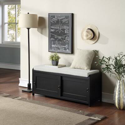 Black Solid Wood Storage Bench Y9156