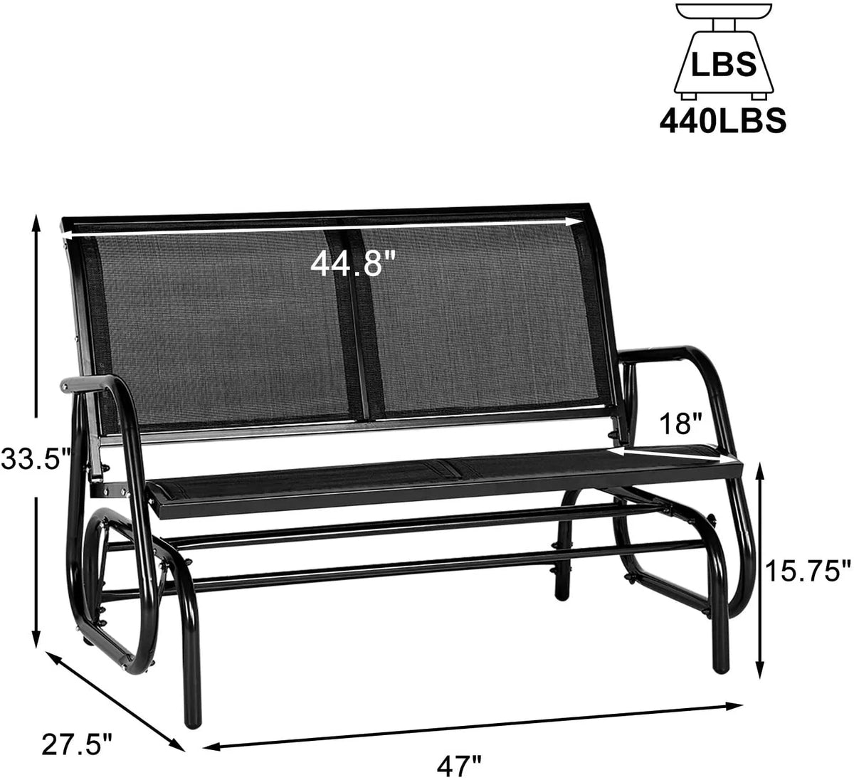 Black Steel Outdoor Glider Bench K419