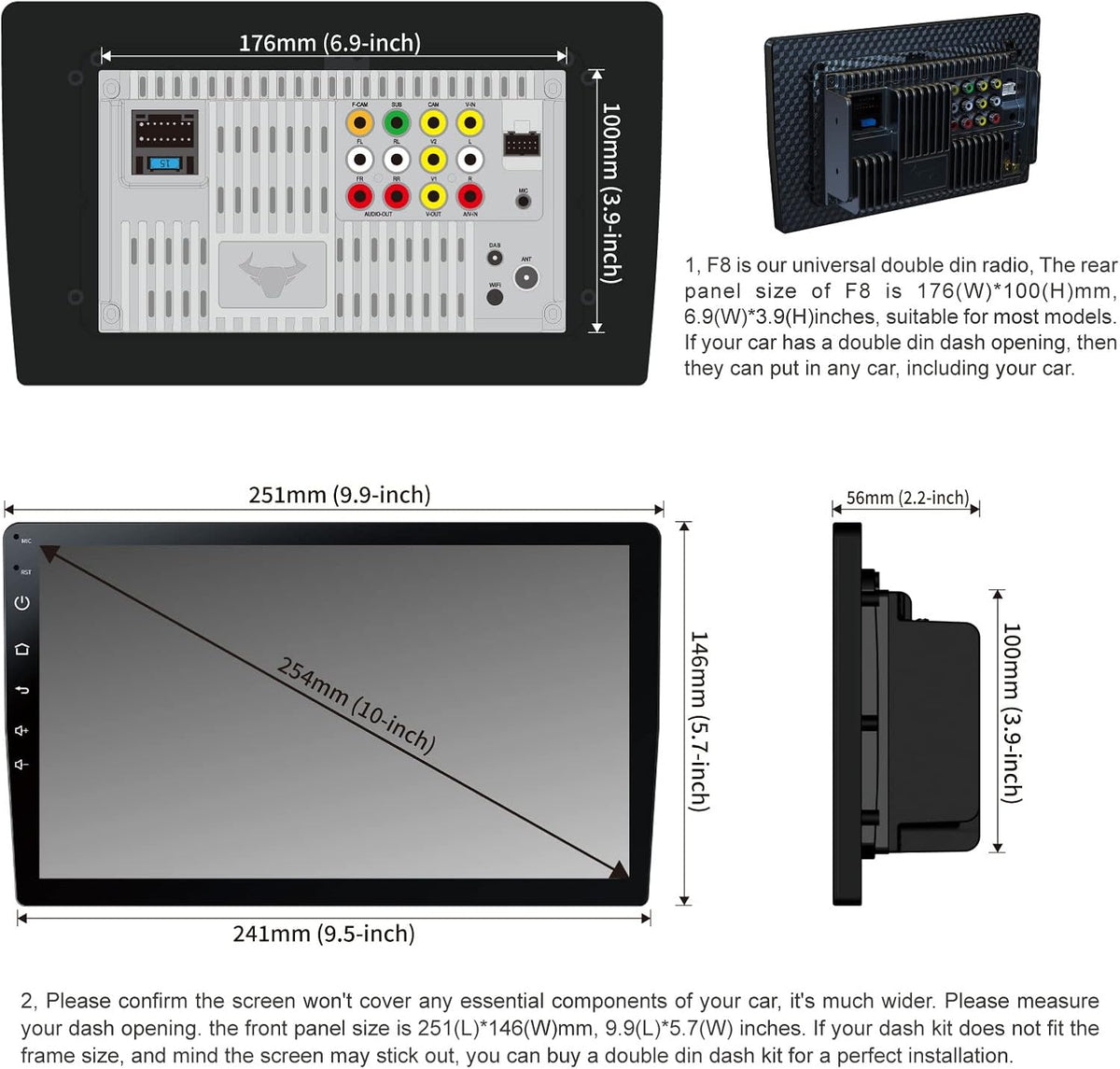 10.1 IPS Touchscreen Double Din Car Stereo with Backup Camera A945207