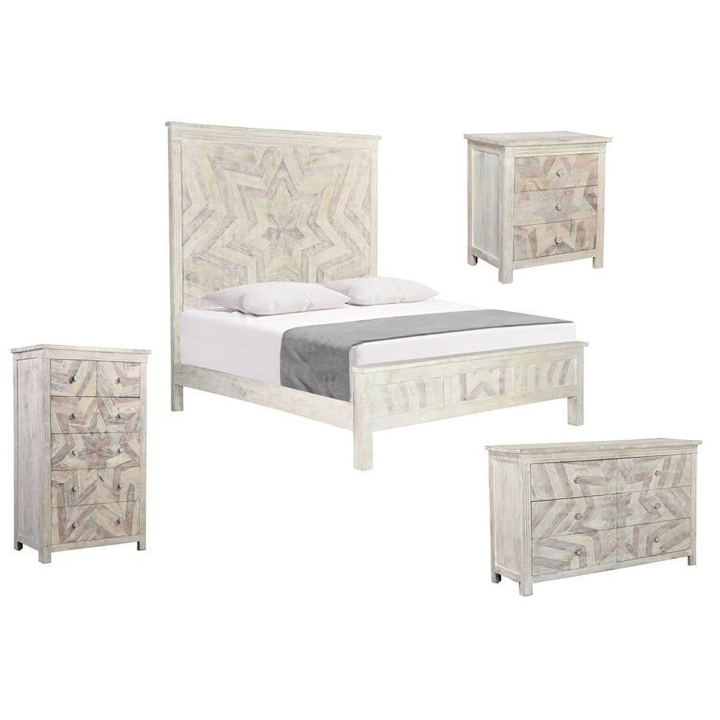 White Solid Wood King Panel Bed P5138