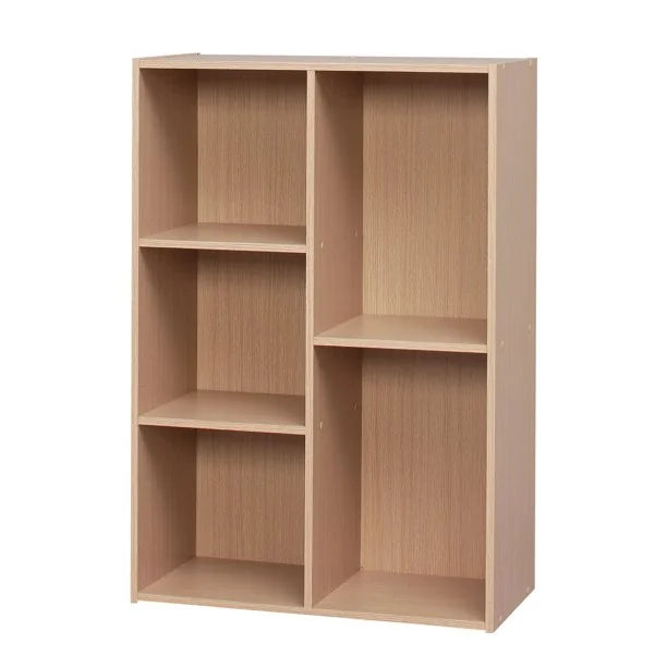Light Brown 5-Compartment Wood Bookcase Storage Shelf X5845