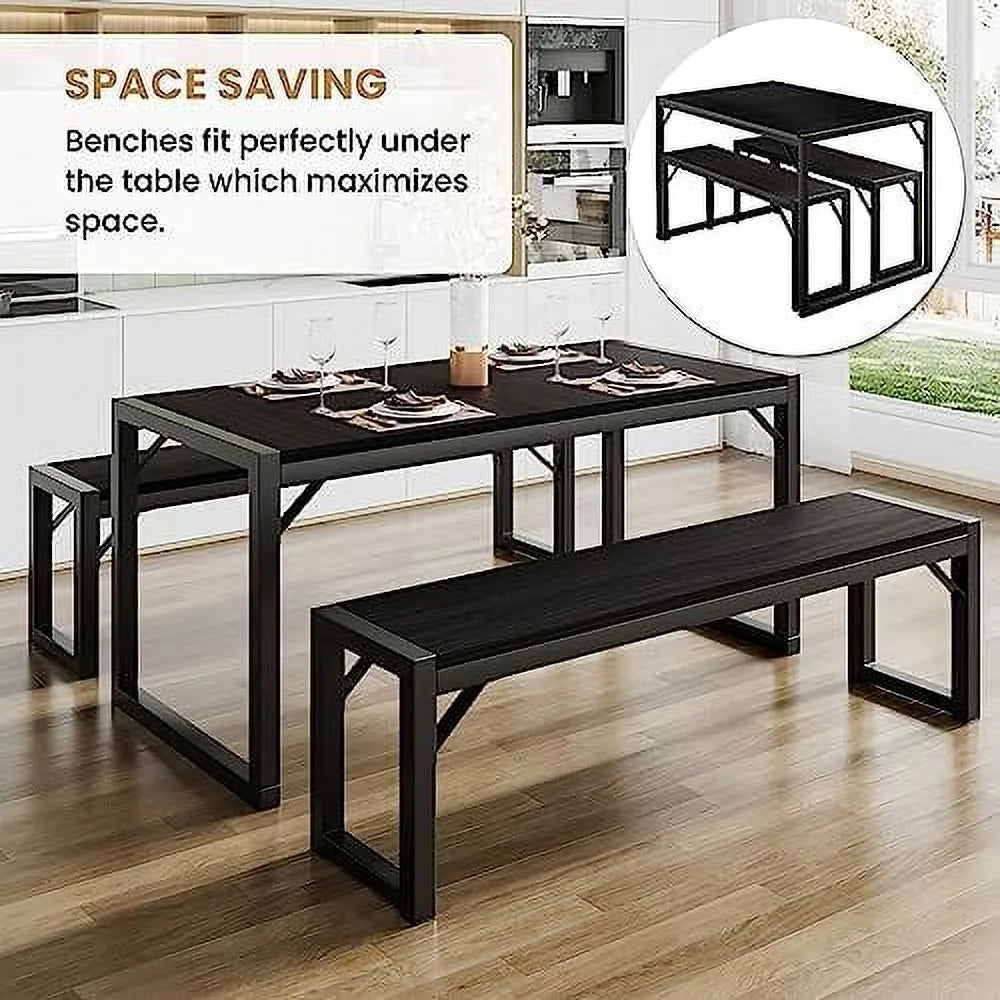 Black Dining Table Set with Two Benches R10398