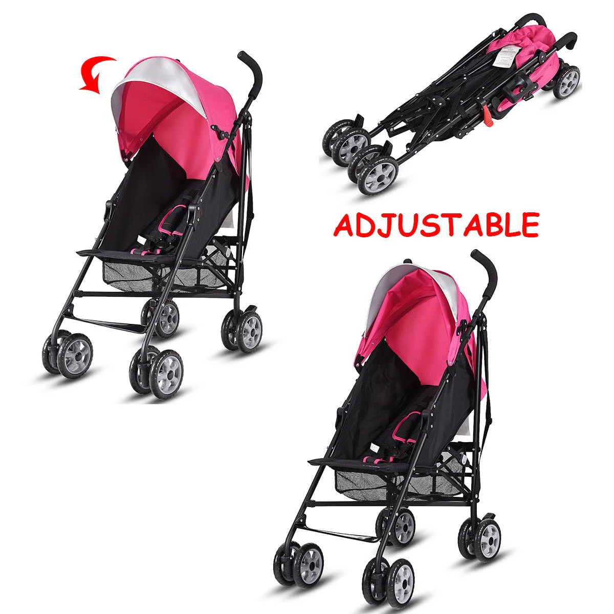 Folding Lightweight Umbrella Stroller with Storage Basket Black R422