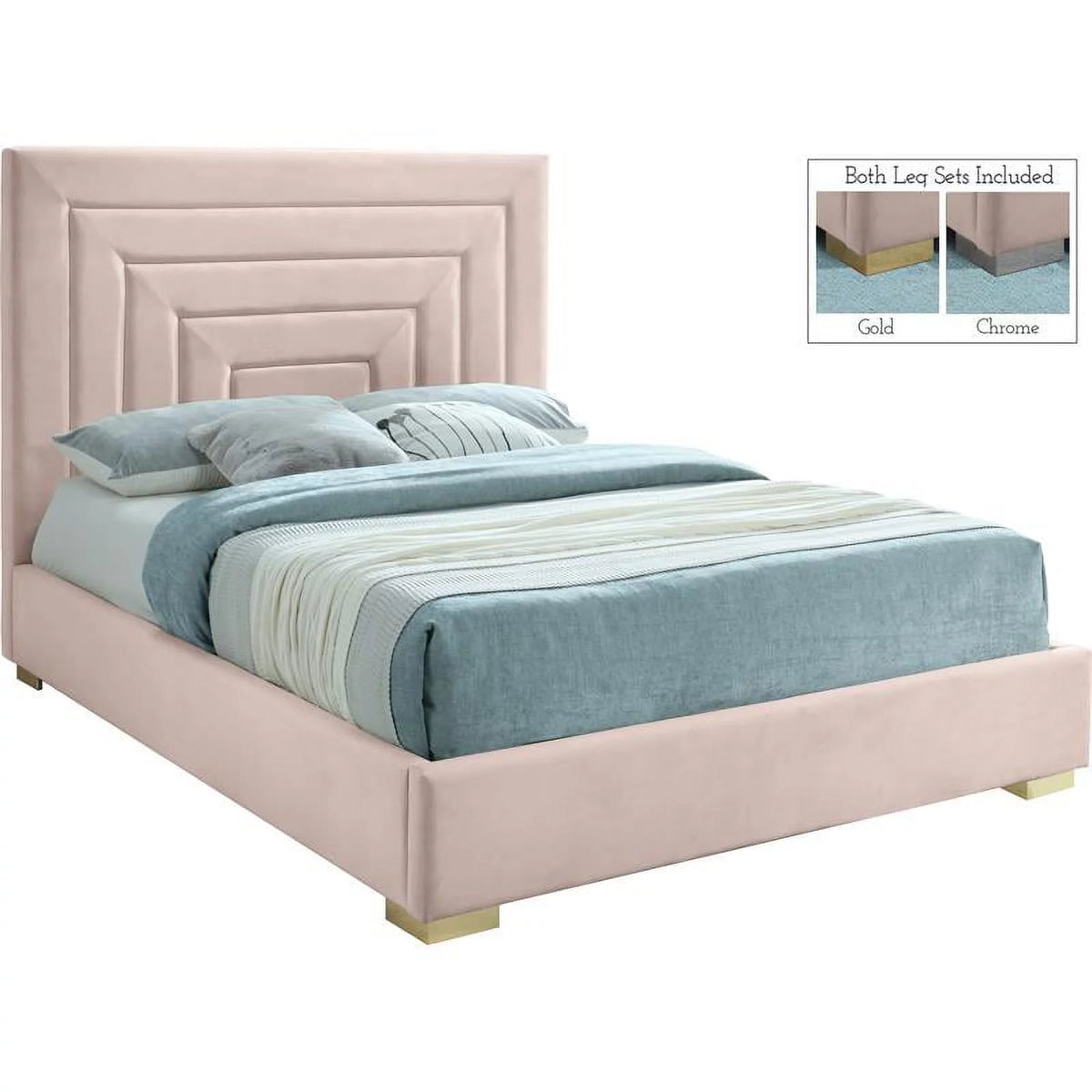Pink Velvet Queen Bed Y772