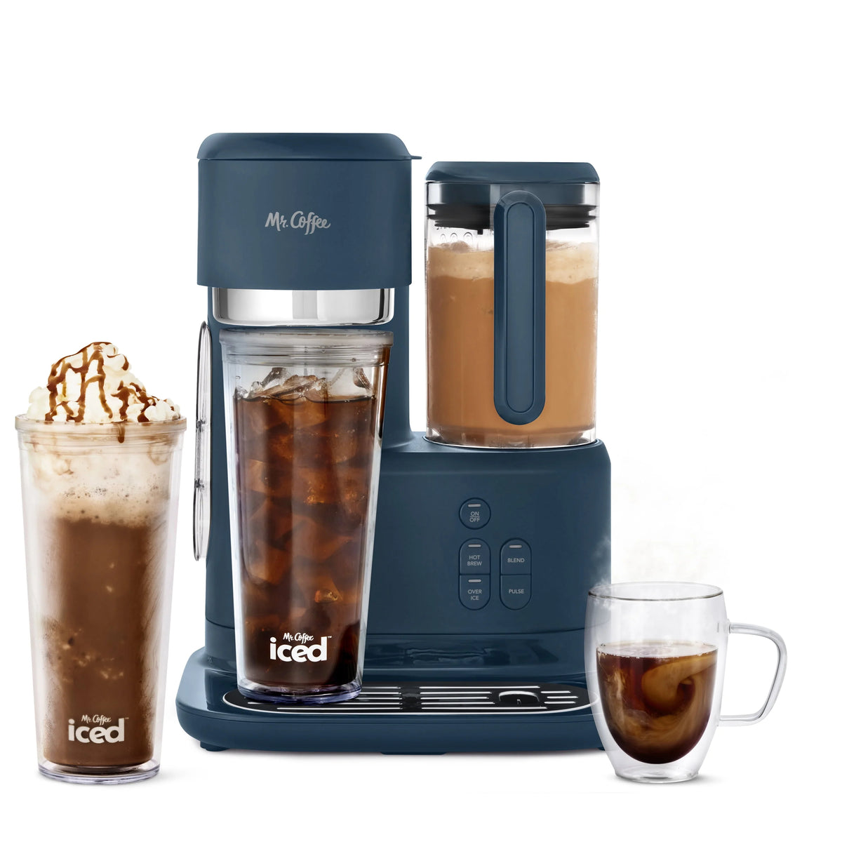 Navy Blue Single Serve Iced and Hot Coffee Maker and Blender C156589