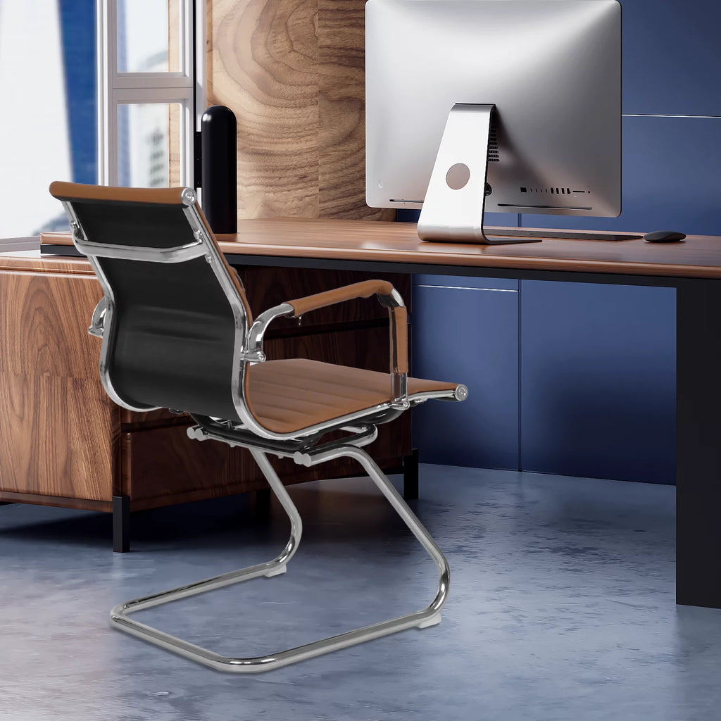 2 Pack Faux Leather Metal Sled Base Conference Chair F62626