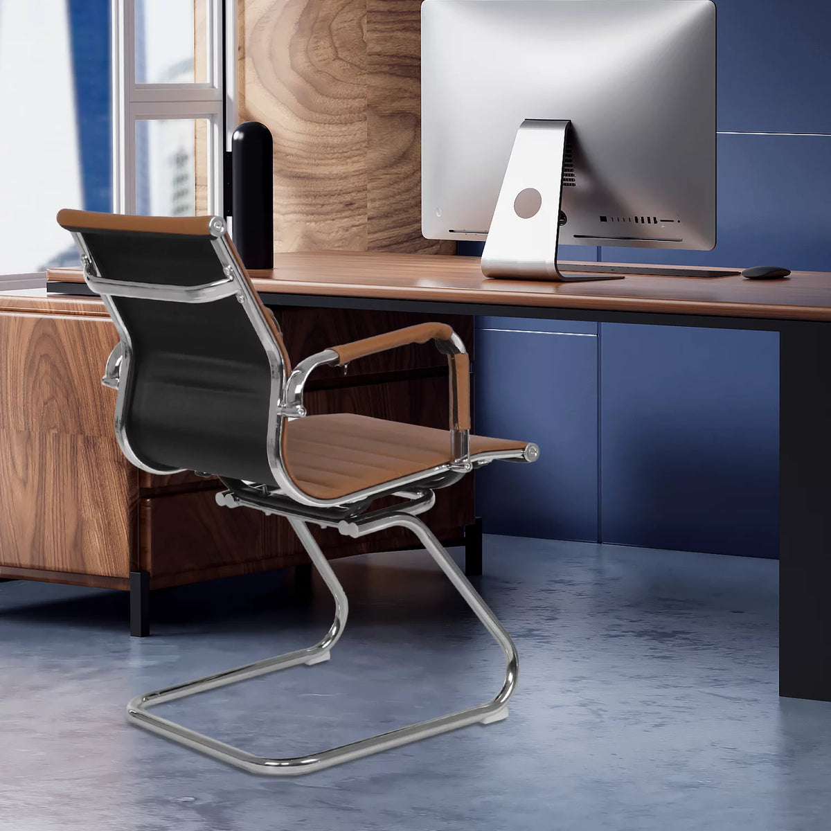 2 Pack Faux Leather Metal Sled Base Conference Chair F62626