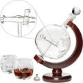 50 Oz Handmade Etched Globe Decanter Set with Wooden Stand and 2 Glasses N464