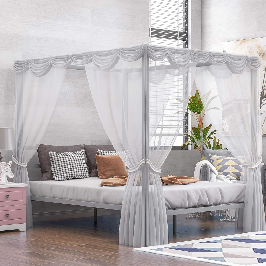 Queen Size Metal Canopy Bed Frame with Headboard Z245