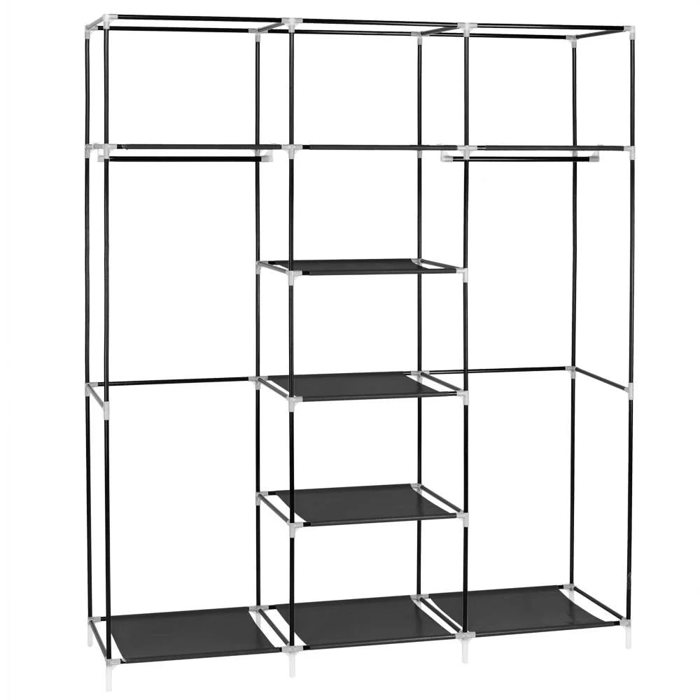 69'' Black Portable Closet Wardrobe with Metal Shelves F847