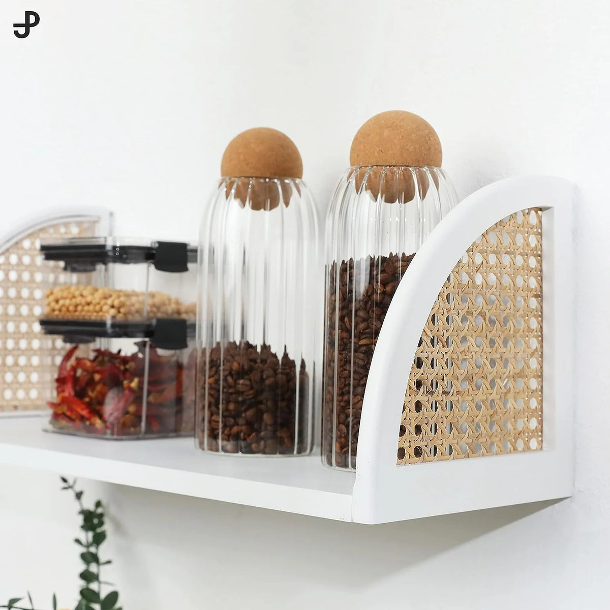 White Set of 2 Rattan Wood Wall Shelf P206