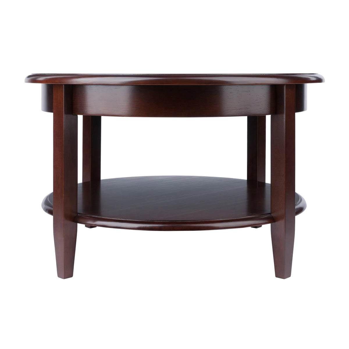 30" Walnut Finish Round Coffee Table with Drawer and Shelf H244981