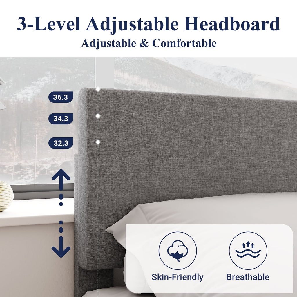 Queen Size Platform Bed with Adjustable Leather Headboard I2100