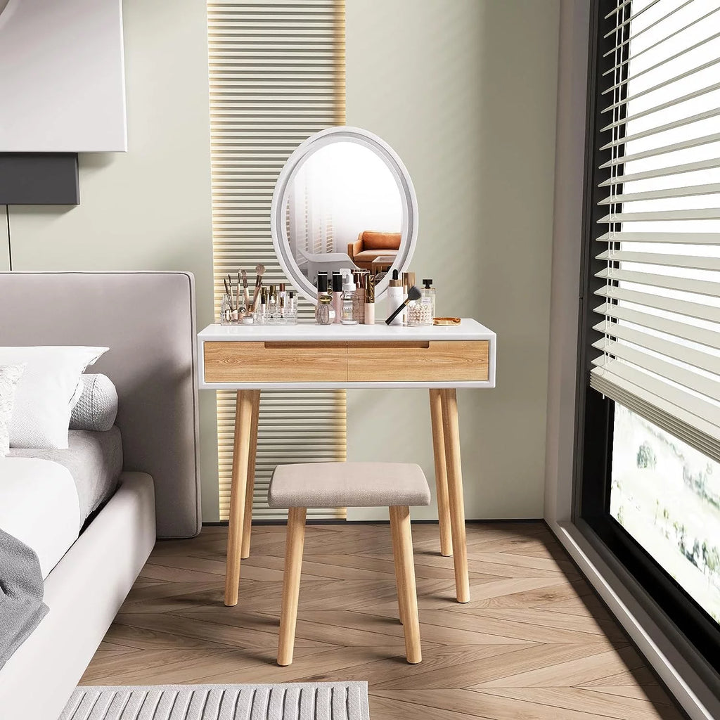 31.5'' Makeup Vanity Desk with Oval Mirror and Stool U9377