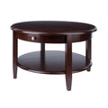 30" Walnut Finish Round Coffee Table with Drawer and Shelf H244981