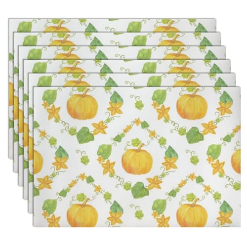 Fall Gourd Pattern Faux Leather 12 X 18 Inch 6Pc Placemat Set S17851