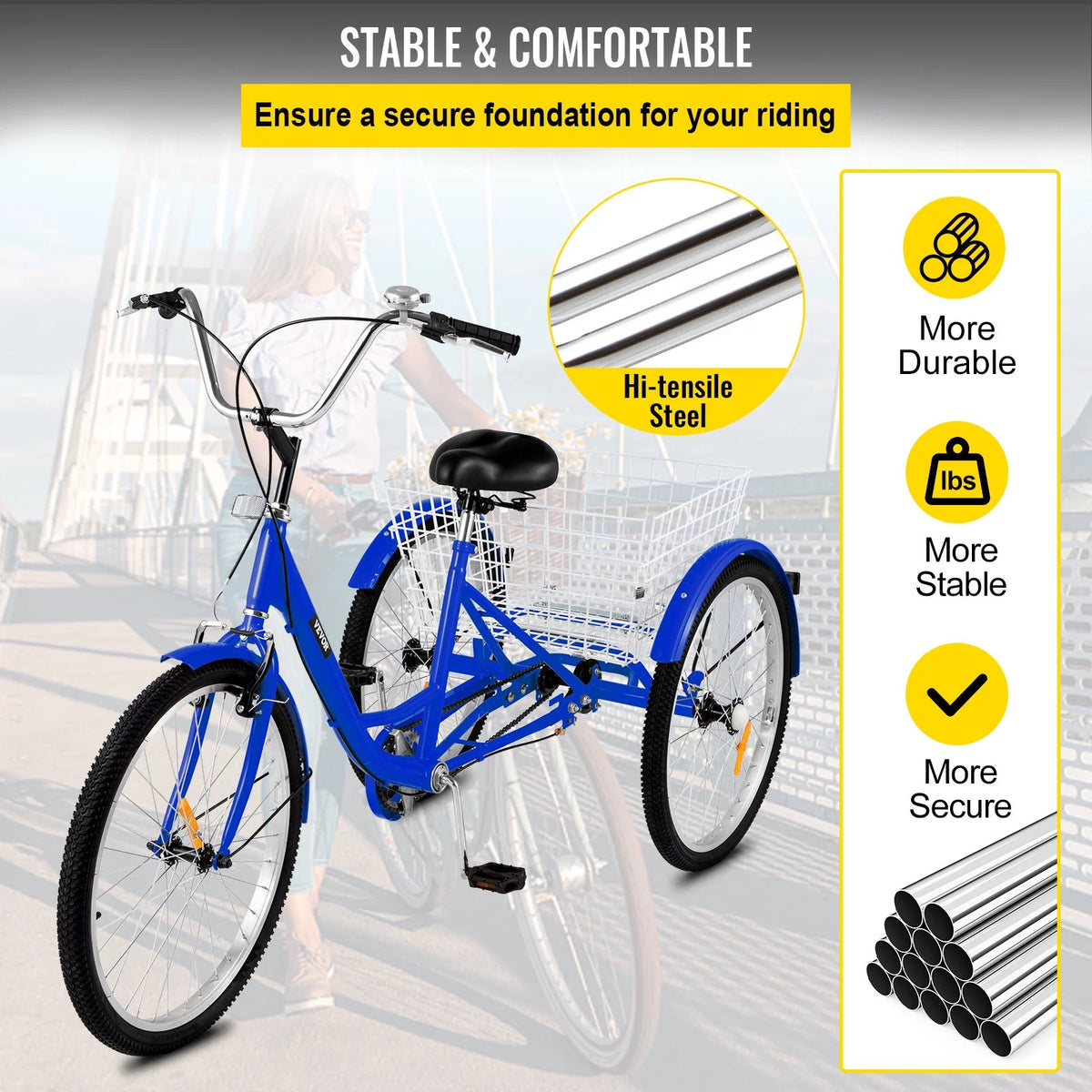 24" Single Speed Three Wheel Bike with Basket Blue L4527