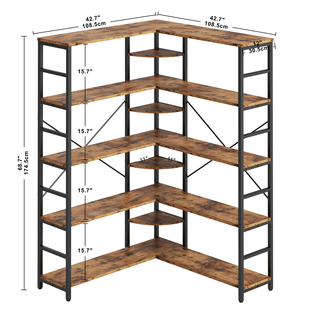 5-Tier Corner Bookcase with Metal Frame P188