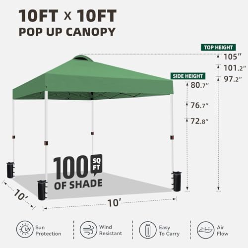 10x10 Pop Up Canopy Tent Waterproof with Wheeled Bag and 4 Sandbags Y3877