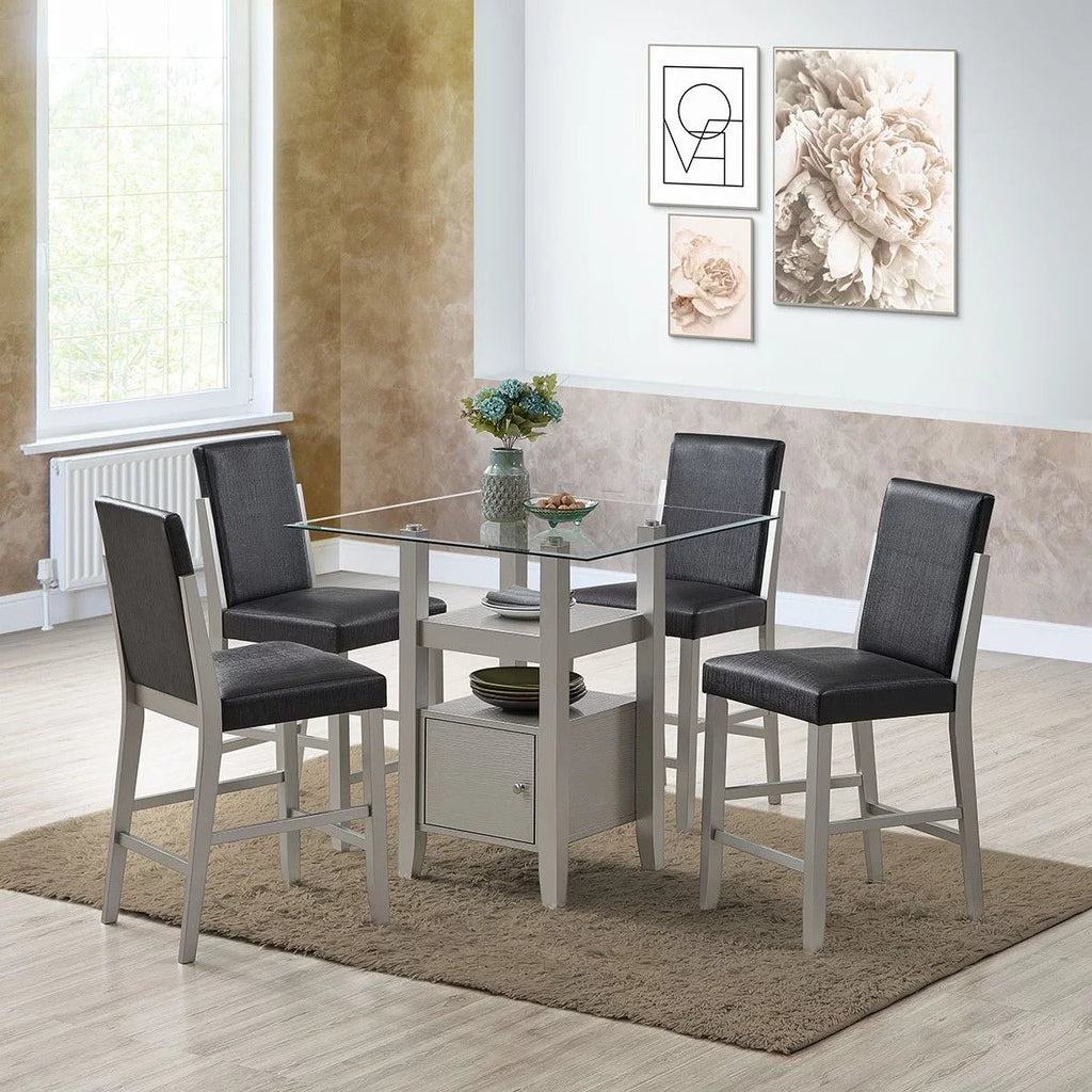 Black Vinyl & Champagne Wood Counter Height Bar Stools Set of 2 L76359