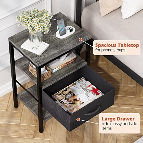 Rustic Brown and Black Nightstand with Charging Station E7839